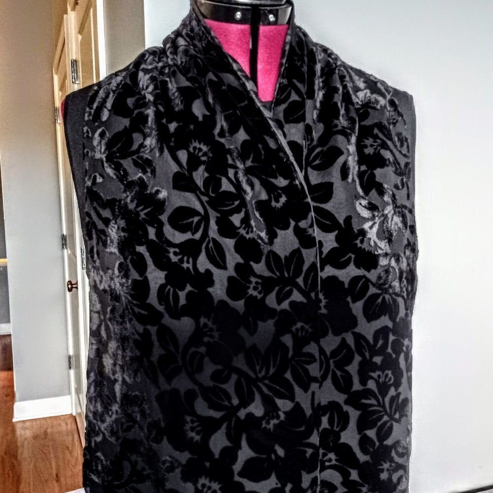 Jacqueline Ferrar Black Silk Velvet Oblong Scarf